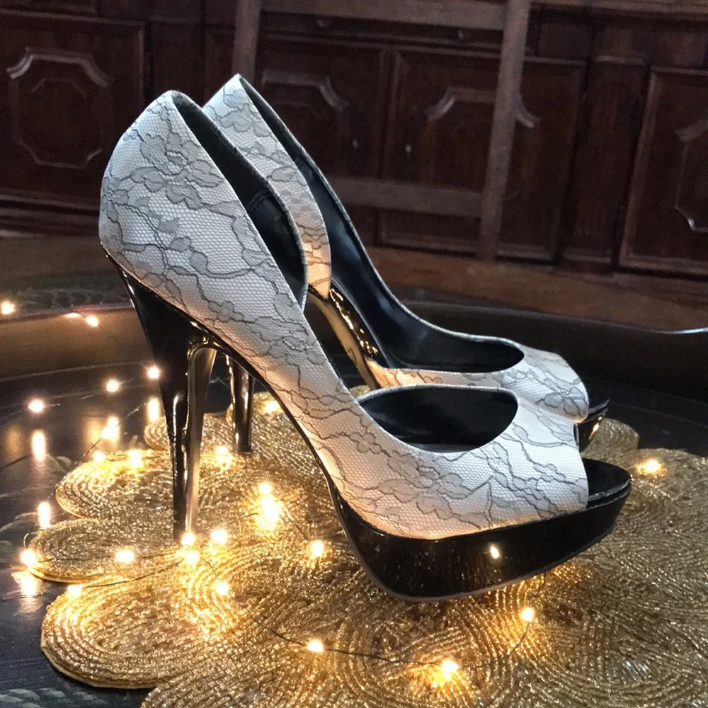 City Streets Black Lace 5 Inch High Heels - Picture 2 of 12